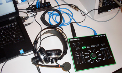 The Roland VT-3 Voice Transformer with AKG HSC-171 headset